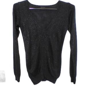 Twenty One: Black Sparkle Long Sleeve plunging V Neckline Sweater Size S-M